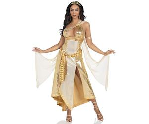 Leg Avenue Déesse dorée 3 pièces, comprend une robe asymétrique scintillante avec une boucle à une épaule et une bordure en ruban, doré, taille S