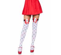 Leg Avenue Diamond Charm Thigh Highs with Bow and Card Charm, One Size, White/Red/Black