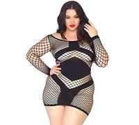 Leg Avenue Diamond Mini Robe en Résille avec Manches Longues Noir Taille Grand/Unique
