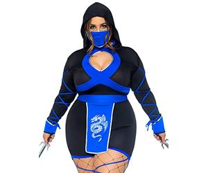 Leg Avenue Dragon Ninja Ensemble barboteuse sexy et masque pour femme, noir/bleu, 2X