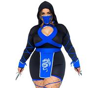 Leg Avenue Dragon Ninja Ensemble barboteuse sexy et masque pour femme, noir/bleu, 3X / 4X