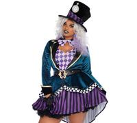 LEG AVENUE Élégant costume de chapelier pour femme - 5 pièces avec veste et | Costume de chapelier de qualité supérieure pour femme avec décoration. Comprend une robe moulante, un manteau en velours