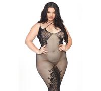 Leg Avenue - Ensemble sans coutures en filet et dentelle double rang e, couleur noire