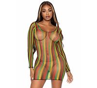 Leg Avenue Fishnet Long Sleeve Halter Dress Mini Robe en résille Zig Zag aux Couleurs Arc-en-Ciel Femme (Lot de 1)