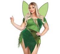 Leg Avenue Forest Fairy Lot de 2 robes en patchwork avec lacets réglables et jupe en lambeaux, accents de feuilles et ailes de fée scintillantes, vert, taille 3X-4X