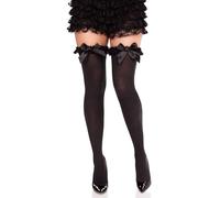 Leg Avenue Lace Garter Sheer Striped Thigh Highs with Satin Bow Accent Cuissardes, Noir, Taille Unique Femme
