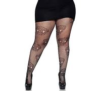 Leg Avenue Lace skull fishnet tights, 1X-2X (Noir)