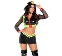 Leg Avenue Lot de 3 pompiers à cinq alarmes, comprenant un haut court zippé, un harnais réfléchissant et une mini jupe, noir, taille XS