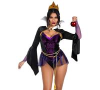 Leg Avenue Maillot 4 pièces Poison Apple Queen comprenant un body à l'entrejambe à boutons-pression avec détails en brocart de velours et jupe irisée, noir/violet, taille S