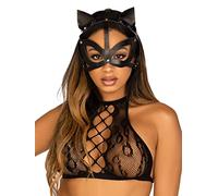Leg Avenue Masque de chat en cuir vegan clouté pour femme Noir Taille unique