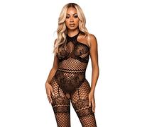 Leg Avenue Net halter bodystocking, Taille Unique (Noir)