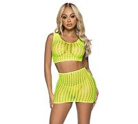Leg Avenue Net tank crop top & mini skirt, Taille Unique (Jaune fluo)
