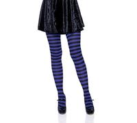 Leg Avenue - Nylon Stripe Tights, Taille Unique (Noir, Bleu Roi)