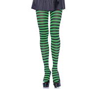 Leg Avenue - Nylon Stripe Tights, Taille Unique (Noir Et Vert Kelly)