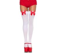 Leg Avenue - Nylon Thigh Highs With Bow, Taille Unique (Blanc Rouge)