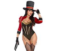 Leg Avenue Ravishing Ringmaster Lot de 2 porte-jarretelles dorées avec entrejambe à bouton-pression et queue en velours attachée et chapeau haut-de-forme, multicolore, taille XS