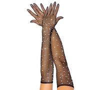 Leg Avenue Rhinestone Fishnet Long Gloves Costume Accessories, Black, Taille Unique Femme