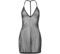 Leg Avenue Robe Débardeur en Lurex Brillant Fendue sur Côté avec Dos en Y Noir Argent Taille XL