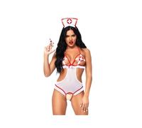 Ensemble sexy femme teddy taille unique avec ouverture infirmière - Taille: Taille unique , Couleur: Blanc