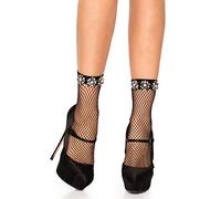 Leg Avenue Socquettes en Résille Ornées de Strass en Forme de Fleur Noir Taille Unique