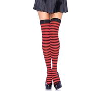 Leg Avenue - Striped nylon thigh highs, Taille Unique (Noir Rouge)