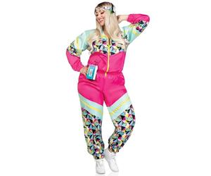 Leg Avenue Survêtement Totally 80s 2 pièces, comprend un survêtement zippé et un bandeau, multicolore, 1X-2X