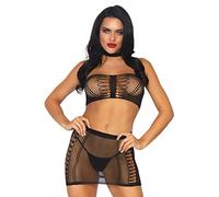 Leg Avenue Top Bandeau Multi Résille/Mini Jupe Assortie Noir Taille Unique