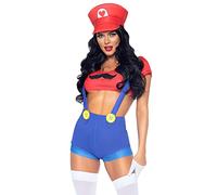 Leg Avenue Women's 3 Pc Sexy Gamer Babe Costume with Crop Top, Suspender Shorts, Hat, Red/Blue, Large