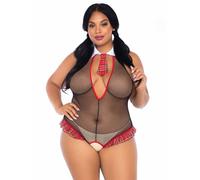 Leg Avenue Women's Schoolgirl Crotchless Fishnet Teddy Lingerie Set