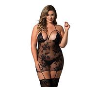 Leg Avenue Women's Strappy Suspender Bodystocking, Black, Plus Size (18-22)