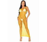 Leg Avenue Woven twist net maxi dress, Taille Unique (Citron)