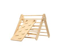 leg&go Ensemble Triangle d'escalade avec Rampe /Toboggan en Bois, Montessori , Naturel