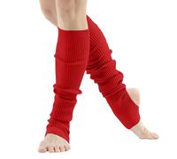 Leg Warmers for Women Dance & Yoga | Open Toe & Heel Dance Socks | Eighty’s 80s Ribbed Party Socks | Warm Sports Socks (Red, One Size)