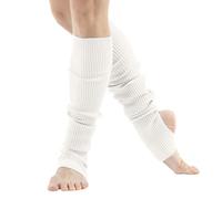 Leg Warmers for Women Dance & Yoga | Open Toe & Heel Dance Socks | Eighty’s 80s Ribbed Party Socks | Warm Sports Socks (White, One Size)