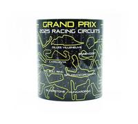Legacy Legends Mug vert fluo Formula Grand Prix 2025 Season Racing Circuits - Céramique brillante - One - Hamilton - Norris - Tracks Outlines - Fibre de carbone - 1 - Idées cadeaux - Voiture à café -