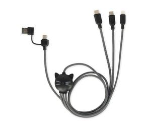 Legami - Câble de Recharge et de synchronisation 3-en-1 Three Hugs, thème Kitty, 5 connecteurs, avec Adaptateur Type-C-USB, Charge Rapide jusqu'à 60 W/3A, Longueur 120 cm.