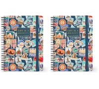 LEGAMI - Cahier à spirales ligné 7 mm, Travel Stickers, Large, Format A4, Papier certifié FSC, Contient 1 feuille d'autocollants, 160 pages, Fermeture élastique, 15 x 21 cm (Lot de 2)