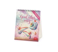 Legami - Calendrier de Bureau 2026, Good vibes only, 12 Mois et Calendrier Annuel, en 6 Langues, Signes du Zodiaque, Fêtes Internationales, 12 X 14,5 Cm