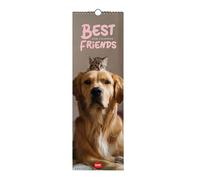Legami - Calendrier mural 2026, Best Friends, petit calendrier mural, 12 mois et planificateur d'année, en 6 langues, espace pour notes, signes du zodiaque, jours fériés internationaux, 16 x 49 cm