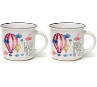 LEGAMI - Cup Puccino, Tasse en porcelaine New Bone China Tema Air Ballon, Take a Break Collection, capacité 350 ml, lavable au lave-vaisselle, utilisable au micro-ondes CUP0042 (Lot de 2)