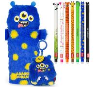 LEGAMI Ensemble de 7 stylos à gel effaçables + étui à crayons super doux + porte-clés peluche en cadeau | Fournitures scolaires pour enfants, adolescents et étudiants | Jolis designs de thème animal