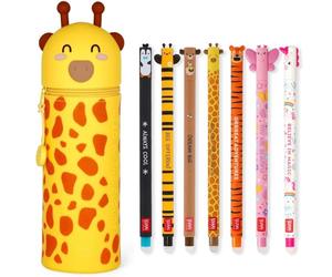 LEGAMI Ensemble de 7 stylos gel effaçables + étui stylo 2 en 1 - avec encre effaçable thermosensible, couleurs d'encre et designs de tige, pointe 0,7 mm, ensemble 2 (Girafe)