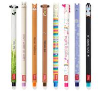 LEGAMI Ensemble de 8 stylos gel effaçables avec encre thermosensible, gamme de couleurs d'encre et de motifs, pointe de 0,7 mm, lapin, lion, corgi, panda, pingouin, lama, hippopotame et requin