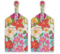 Legami - Étiquette de bagage, Luggage Tag pour valise, accessoire de voyage aérien croisière train, étiquette de bagage pour protéger les données en cuir PU et microfibre, fleurs (Lot de 2)