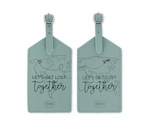 Legami - Étiquettes de bagages, Let's Get Lost Together, lot de 2 plaques signalétiques pour valise, accessoire de voyage aérien croisière train, étiquettes de bagage pour protection de données en