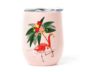 Legami - Gobelet isotherme 325 ml, Hot&Cold, Ø 9 cm, en acier inoxydable à double couche et plastique, Thème Flamingo réutilisable, bouchon hermétique avec trou pour paille, léger, résistant