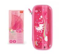 Legami Kit de géométrie avec règle de 15 cm, carré de 10 cm, rapporteur d'angle 180° pour l'école, avec valise, matériau flexible, Rose, Licorne + trousse