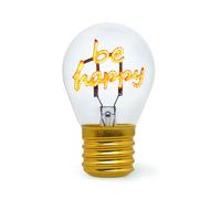 LEGAMI - Lampe de table en forme d'ampoule, rechargeable avec câble USB, sans fil, imitation ampoule, thème Be Happy, 6,8 x 10,3 cm
