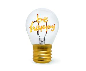 LEGAMI - Lampe de table en forme d'ampoule, rechargeable avec câble USB, sans fil, imitation ampoule, thème Be Happy, 6,8 x 10,3 cm