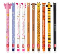 Legami - Lot de 10 stylos gel effaçables avec encre thermosensible, gamme de couleurs d'encre et designs de barillet, pointe de 0,7 mm, designs d'animaux